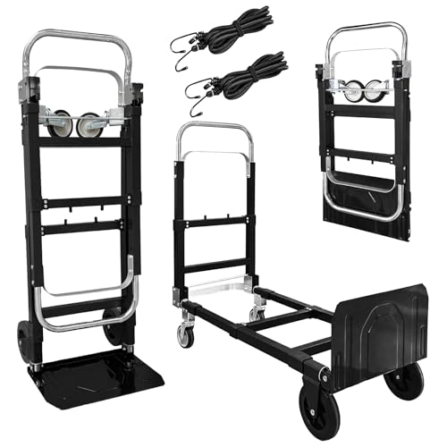 Tolpassa Black 3-in-1 Folding Hand Truck with 600Lbs Capacity, Collapsible Dolly & Retractable Handle
