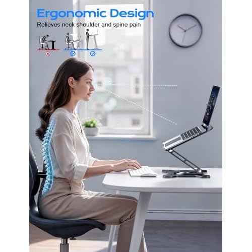 Adjustable Laptop Stand for Desk, 360¡Æ Rotating Base Ergonomic Computer Stand, Laptop Riser Foldable Protable for Office Home Fits Compatible with MacBook Pro/Air Notebook up to 10-16" Black