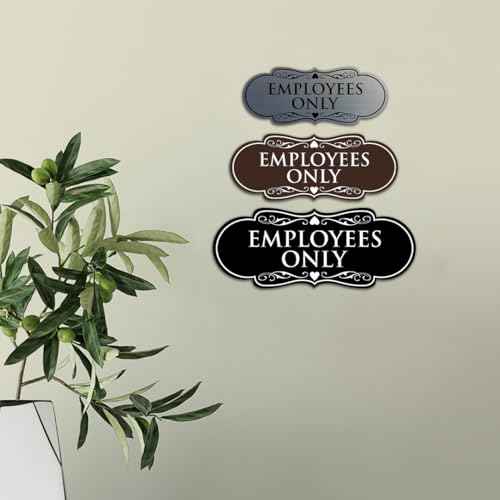 Designer EMPLOYEES ONLY Sign | Easy Installation | Office or Business Signs | Workplace Safety - Black - Medium (5 Pack)