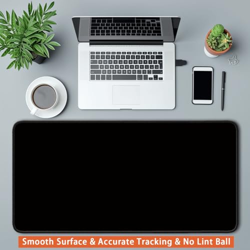 Large Black Mouse Pad 24x12 inch Non-Slip Desk Mat with stitched edges