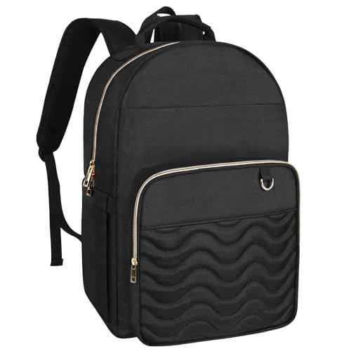 Travel Laptop Backpack for women, Work Backpack Woman with USB Charging Port, Water Resistant College Backpack, Stylish Quilted Girls Back Pack Casual Daypack for 15.6 Inch Laptop, Black