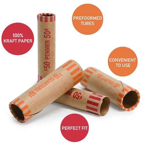 L LIKED 144 PCS Preformed Coin Wrappers Rolls for Penny and Quarter, 72 Each Denomination