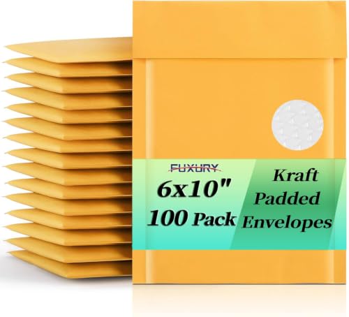 Fuxury Yellow 6x10 Inch Kraft Bubble Mailers 100 Pack Self-Seal Padded Envelopes