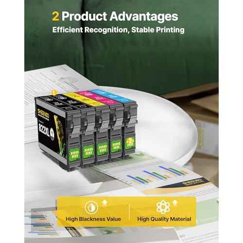 822XL Remanufactured Replacement for Epson 822XL Ink Cartridges Combo Pack for 822XL Printer Ink Epson for Epson 822XL 822 XL T822 to use with Workforce Pro WF-3820 WF-4820 WF-4830 Printer£¨5 Pack£©