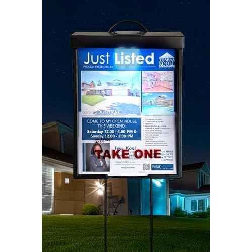 Outdoor Real Estate Brochure Box with Solar Lighted Lid, Take One Document Holder Can Hold 100, 8.5 x 11 Documents, Flyers, Literature and Other Outdoor Marketing Needs