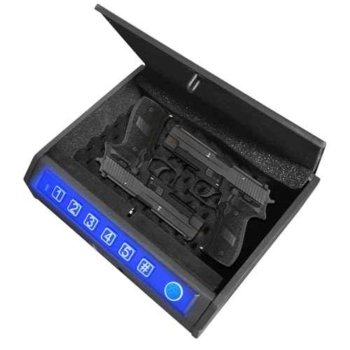Gun Safe for Handgun ? Upgraded 0.1 Seconds Quick Access Pistol Safe with Fingerprint, Keypad & Backup Key, Silent Mode, Portable Firearm Lock Box for Bedside, Nightstand, Car, Home