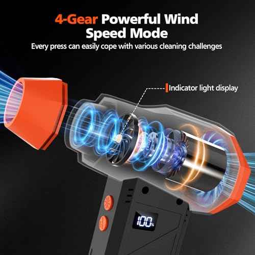 Electric Compressed Air Duster, 110000RPM Cordless Portable Air Blower Mini Powerful Jet Dry Blower 4 Adjustable Speeds Levels Rechargeable for Keyboard, PC, Car