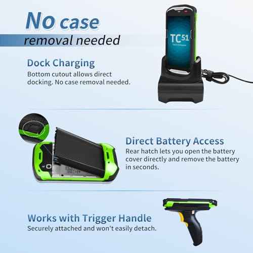 Upgraded Protective Case for Zebra TC51 TC52 TC56 TC57 TC510K Rugged Boot Case Cover for Zebra Scanner TC52x TC57x TC52ax with Hand Strap & Tempered Glass (Green)