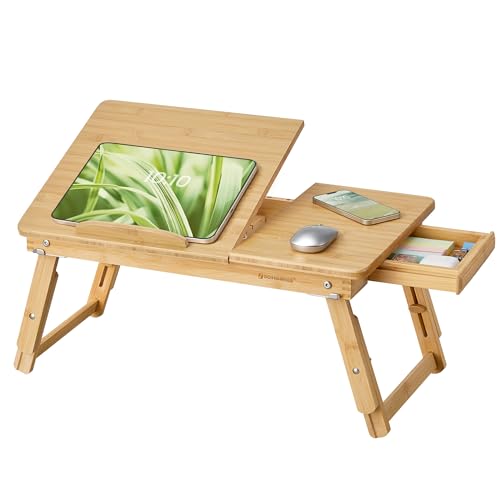 SONGMICS Light Bamboo Bed Laptop Desk, Adjustable Height & Tilt, 13.7"x21.8"