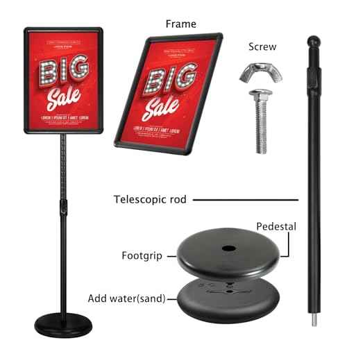 Heavy Duty Floor Sign Stand Adjustable Pedestal Sign Holder Stand, Poster Stand Aluminum Snap Open Frame for 8.5X11 Inches with Heavy Round Base, Both Vertical and Horizontal Sign Displayed