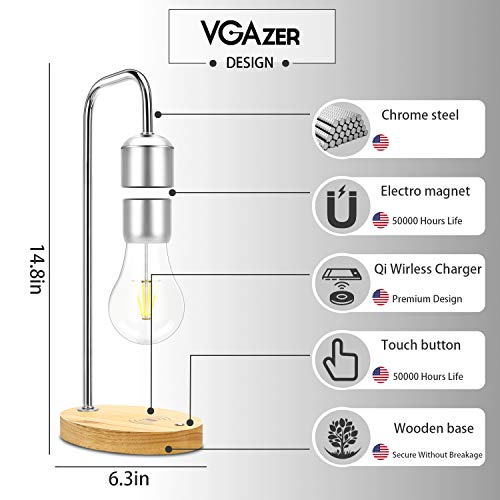 VGAzer Magnetic Levitating Floating LED Light Bulb with Wireless Charger Levitating Lamp (?Silver)