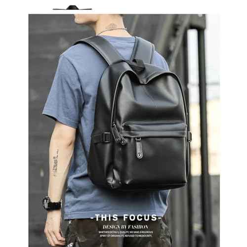 Pu Leather Laptop Backack For Men Women Classic Water-Resistant Purse Airplane Travel Backpacks Work Business Bag Black