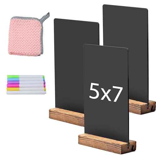 Desktop Chalkboard Sign Double-Sided Chalkboard with Wooden Base (3 Pack 7.9x5.1)