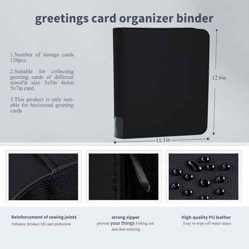 greeting card binder organizer Storage boxes and Display;christmas card photo album,Birthday card holder organizer, fit wedding card,Index card,Postcards invitation (black)
