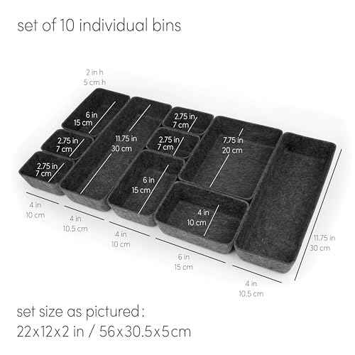 Three by Three Seattle Felt¡¤Like¡¤It! Felt Bins for Office, Crafts, Classroom, Living Room, Bedroom: Charcoal, Set of 10