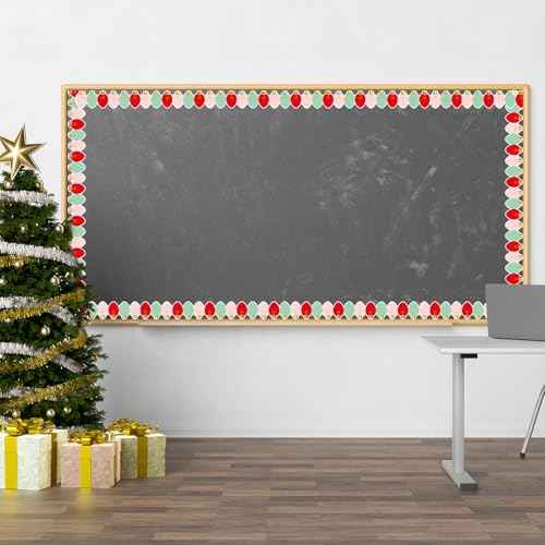 Whaline 32.8Ft Christmas Bulletin Board Border Red Pink Green Xmas Light Die Cut Trim Border Roll for Christmas Winter Classroom Home Party Supplies