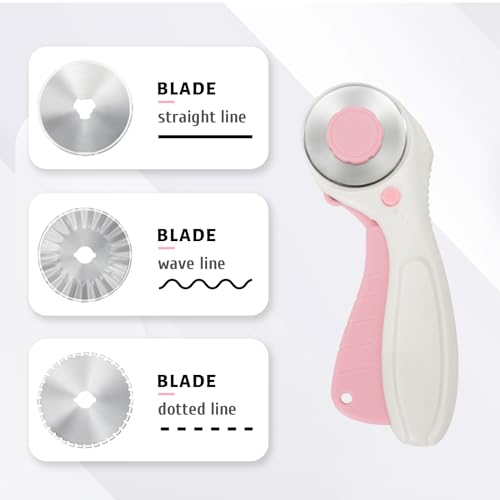 MANUFORE Pink Professional Sewing Scissors Set: Big and Small Scissors, Rotary Cutter with 3pcs Extra Blades for Cutting Fabric