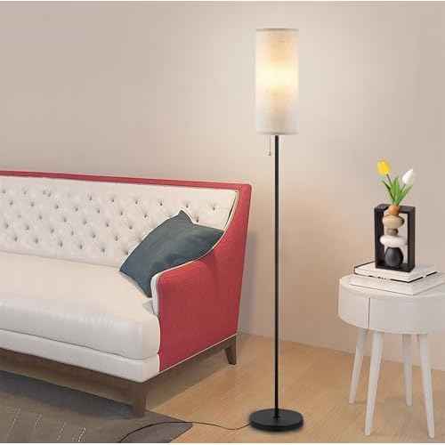 Floor Lamp for Living Room, Modern Standing Lamps with Lampshade, Minimalist Tall Lamp with Chain Switch for Living Room, LED Bulb Included (Beige Shade)