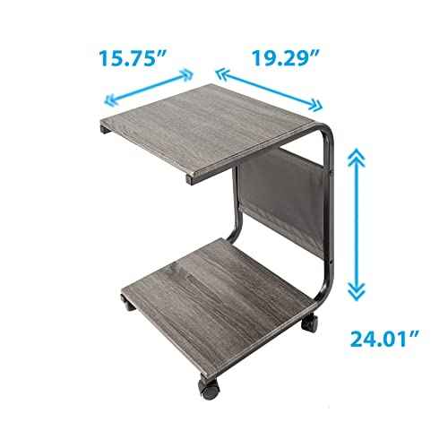 Seville Classics Airlift Height Adjustable Mobile Rolling Laptop Cart Computer Workstation Desk, Table for Home, Office, Classroom, Hospital, w/Wheels, Black, Tilt w/Side Table (28") (New Model)