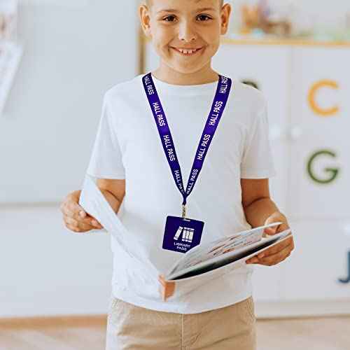 Hall Pass Lanyards with Card Passes,Unbreakable School Classroom Passes Set for Teacher Parents (Hall Bathroom Library Office & Nurse),5 Pcs (Library)
