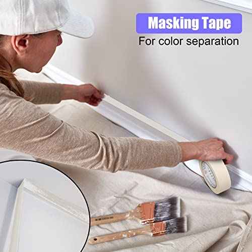 Fainne 18 Rolls Masking Tape Bulk 1.41 Inch Beige Wide Thin White Color Painters Tape for Painting Home Office School Stationery, 1.41 Inches x 55 Yards