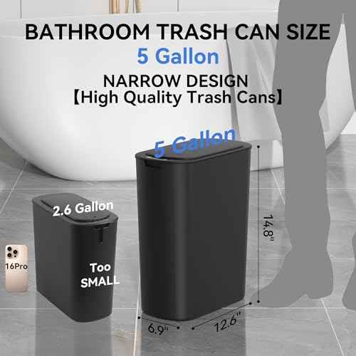 5 Gallon Motion Sensor Bathroom Automatic Trash Can with Lid (5 Gallon Black)