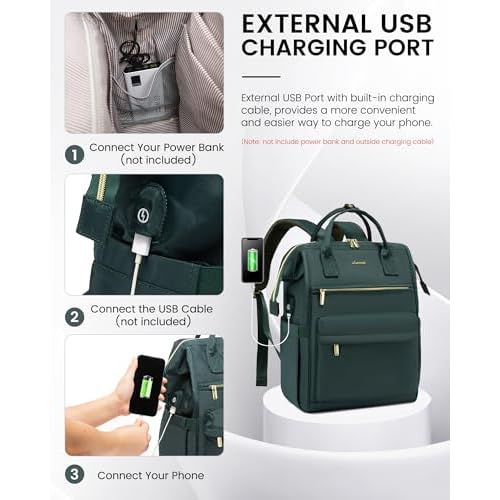 LOVEVOOK Laptop Backpack for Women, 17 Inch Work Teacher Nurse Bag, Large Capacity Business Computer Backpack Purse with USB Port, Stylish Casual Daypack for Travel,Green