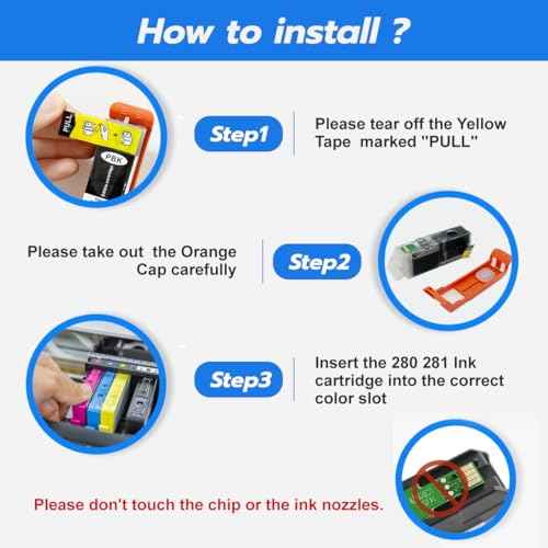5-Pack Ink Cartridges PGI-280XL CLI-281XL 280 281 Work for Pixma TS702 TS6120 TS6220 TS6320 TR7520 TR8520 TS9520 TS8120 TS8222 TS8320 (PBK/BK/C/M/Y)