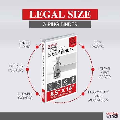 Performore - Office Werks Heavy Duty 4-Pack Legal Size View Binder - 14" x 8.5", White, 1 Inch D-Ring, Back Mount Binder