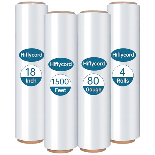 Hiflycord Clear Shrink Wrap Roll 18in x 1500ft - 4 Pack Moving & Pallet Wrap
