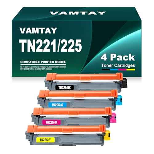 Remanufactured TN221 TN225 Toner Cartridge Replacement for Brother TN-221 TN-225 for DCP-9020CDN HL-3140CW HL-3170CDW HL-3180CDW MFC-9130CW MFC-9330CDW MFC-9340CDW (4-Pack)