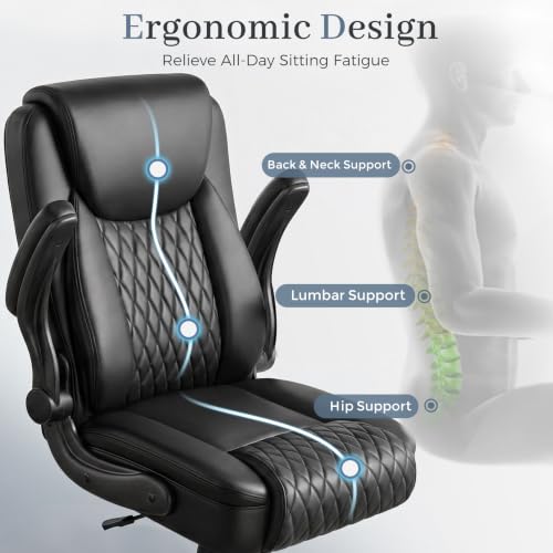 GTPOFFICE Black Executive Office Chair with Lumbar Support & Flip-up Armrests
