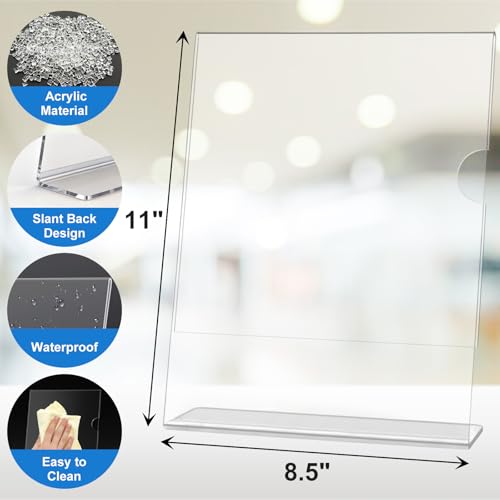 Seencool Slant 15 Pack Acrylic Sign Holders 8.5x11 Display Stands for Tabletop, Flyers, Menus, Office & Restaurant Uses