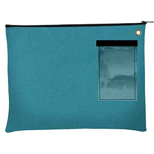 BankSupplies Canvas Interoffice Mailer, 14 oz. - 14W x 11H - Teal - Transit Bag - Large Zipper Bag with Grommet - Use with Padlock or Zip Tie for Security - Interoffice Mail Bag