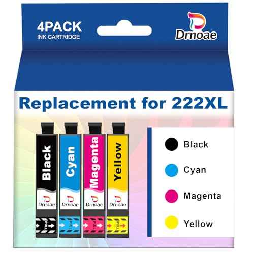 222 222XL Ink Cartridges Combo Pack Remanufactured 222 Ink Cartridges Replacement for WF-2960 XP-5200 Printers (Black, Cyan, Magenta, Yellow, 4 Pack)