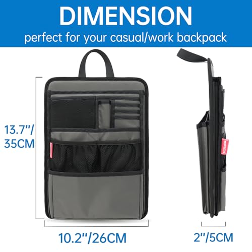 Slim Rugged Backpack Organizer Insert for Business Casual Men Women -13 Pockets,Padded Nylon,Max 14'' laptop - Grey