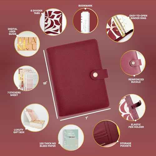 Bossy Girl Journey - A5 Daily Planner Binder ? Undated Time Blocking Refillable Organizer for Women with 110gsm Paper, PU Leather Cover, Stickers, Dividers, Pen Loop, Gift Box ? Goal Setting & Productivity (Granate)