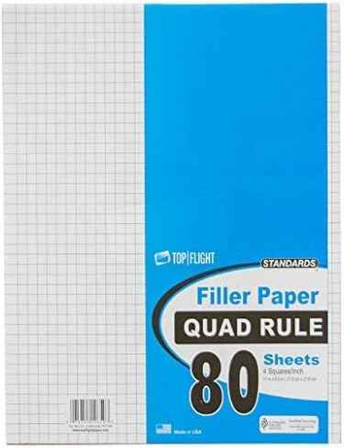 Top Flight Filler Paper, Quadrille Rule, 11 x 8.5 Inches | 80 Sheets | Pack of 12