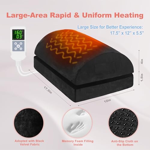 Heated Foot Rest for Under Desk at Work, Ergonomic Adjustable Footrest with 8 Heat Levels and Timer, Foot Warmer for Home Office or Gaming, Desk Foot Stool for Pain Relief, Comfort & Improve Posture
