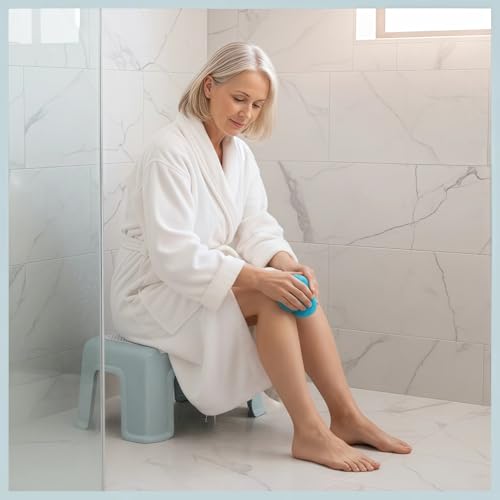 Rabihike White-Blue Heavy-Duty ABS Plastic Shower Stool 180lb Anti-Slip Small Step Stool