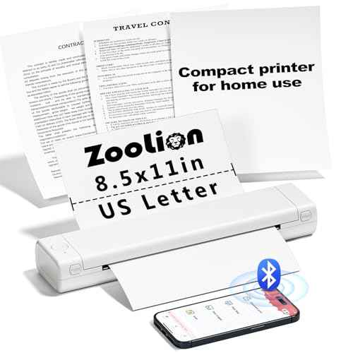 Zoolion M08F Portable Thermal Printer for Travel and Home Office - Wireless, Compact, Inkless - Supports 8.5" X 11" US Letter Size Thermal Paper