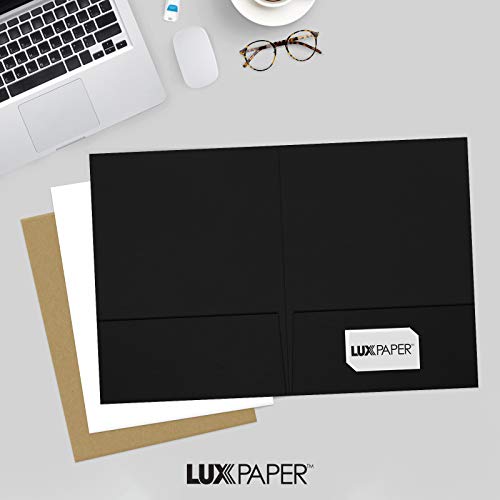 LUXPaper 9" x 12" Presentation Folders | Two Pocket | Front Cover Card Slits (Lower Right) | Deep Black Linen | 100lb. Cover | 25 Qty