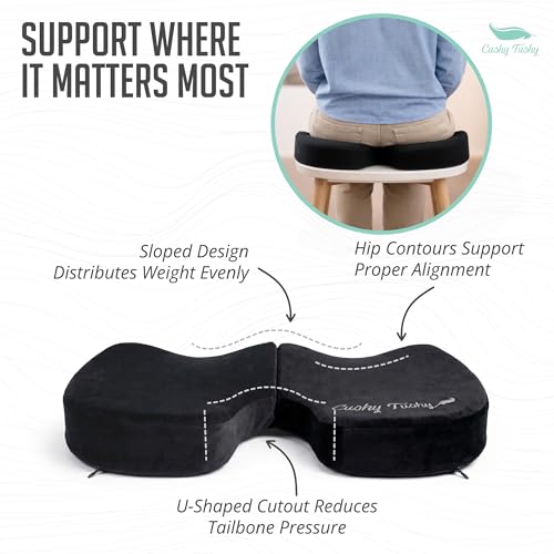 Cushy Tushy Premium Foldable Travel Seat Cushion, Black – Coccyx & Sciatica Relief