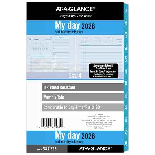 AT-A-GLANCE 2026 Planner, Daily & Monthly, 5.5" x 8.5", Desk Size 4, Two Page Per Day Refill, Loose-Leaf, Seascapes (381-225-26)