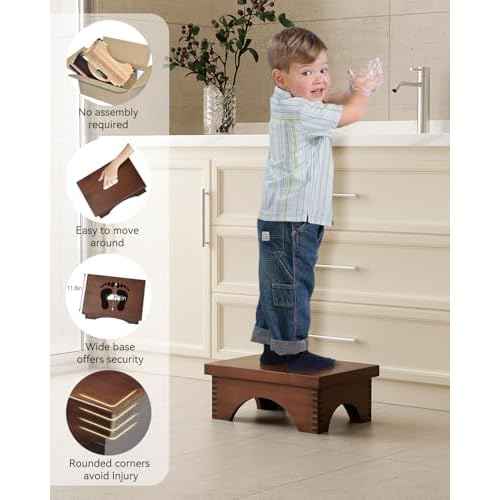 ECROCY Step Stools for Adults Pre-Assembled, Sturdy Wooden Step Stool Lightweight, Portable Bedside Step Stool with Smooth Finish