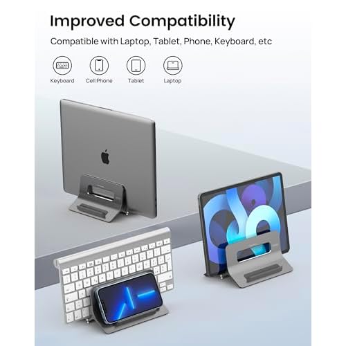SODI Vertical Laptop Stand for Desk, Gravity Auto Lock MacBook Stand, Aluminum Laptop Holder Vertical Compatible with MacBook Pro, Air, Tablet, Space-Saving Organize Work & Home Office, Gray