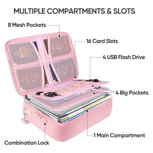 BALEINE Fireproof Document Box with Lock, Portable Fireproof Document Bag Waterproof Fire Proof File Boxes for Documents, File Organizer Box for Important Paperwork (Pink, 15''x11''x4'')