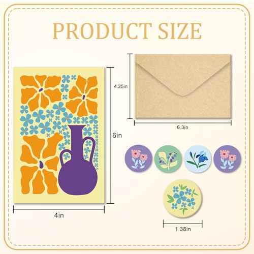 24 Pack Floral Greeting Cards with Envelopes, Floral Blank Note Cards Set for All Occasions, Boxed 8 Floral Designs Cards for Thank You, Birthday, Wedding, Condolence, Invitation, etc.