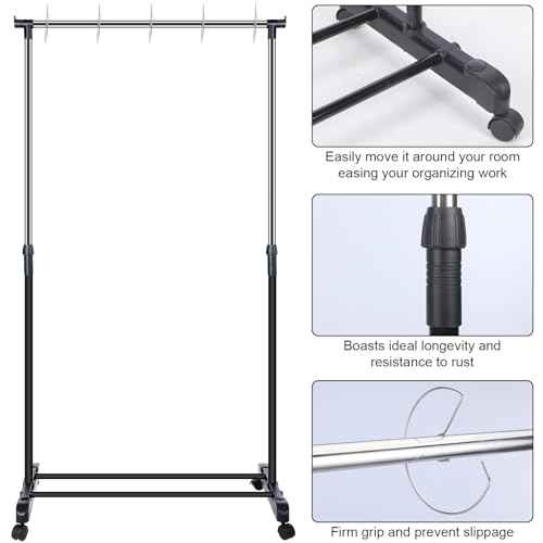 Adjustable Pocket Chart Stand Stainless Steel Expandable Chart Stand with Casters Rolling Anchor Holder with 5 Rings for Classroom Home Educational Tools, Adjustable to 63 Inch(Black)