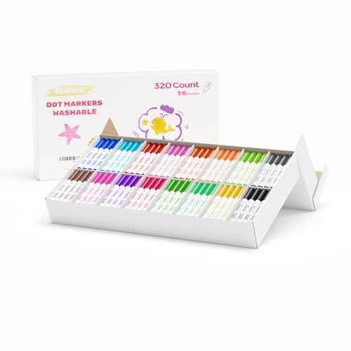 Washable Dot Markers Bulk, Pack of 320 with 16 Vibrant Colors, Shimmer Bingo Paint Daubers Supplies for Toddlers Preschool Student, Painting Art and Crafts, Non Toxic Water-Based